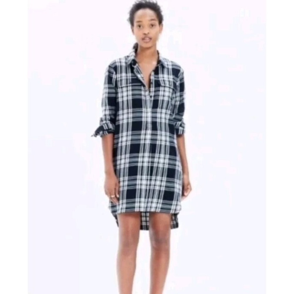 Madewell J.crew Sz XXS Daywalk Glendale Plaid Flannel Shirtdress Dress Black N98